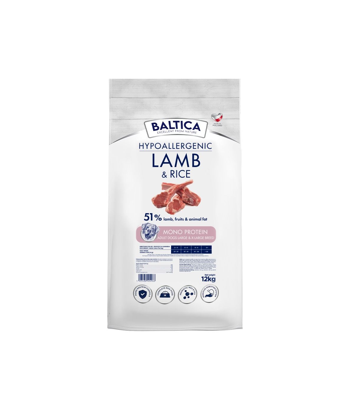 BALTICA NUTRACEUTIC - Jagnięcina z ryżem dla ras dużych i olbrzymich karma 12kg