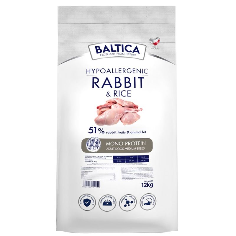BALTICA NUTRACEUTIC -Królik z ryżem dla ras średnich karma 12kg