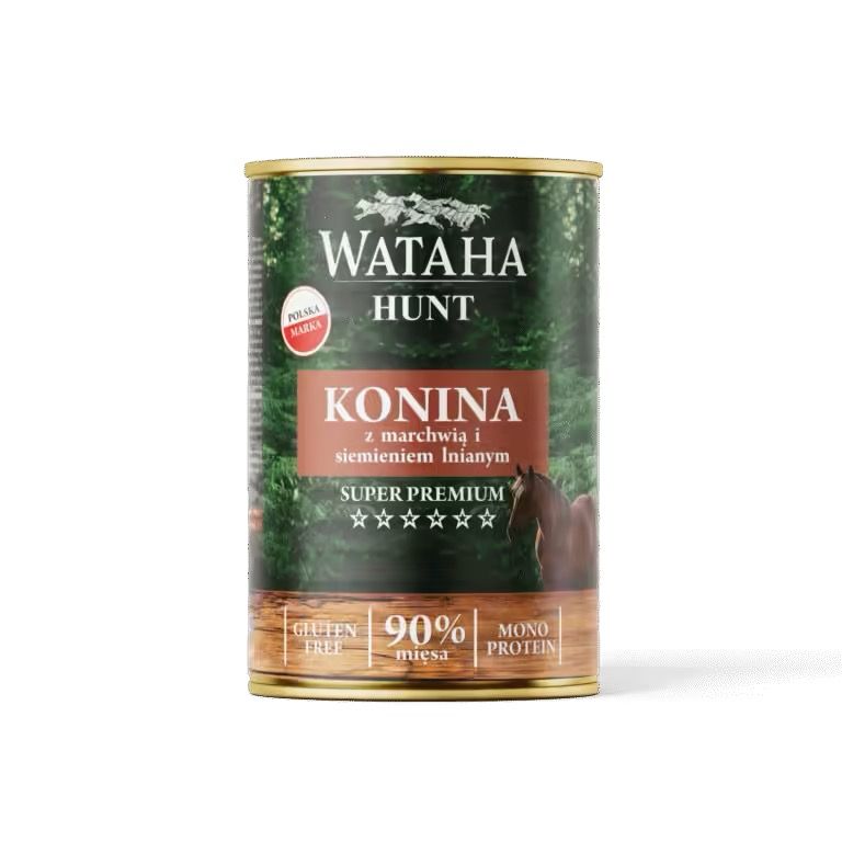 WATAHA HUNT Konina z Marchewką i Siemieniem Lnianym – mokra karma monobiałkowa dla psów 400g