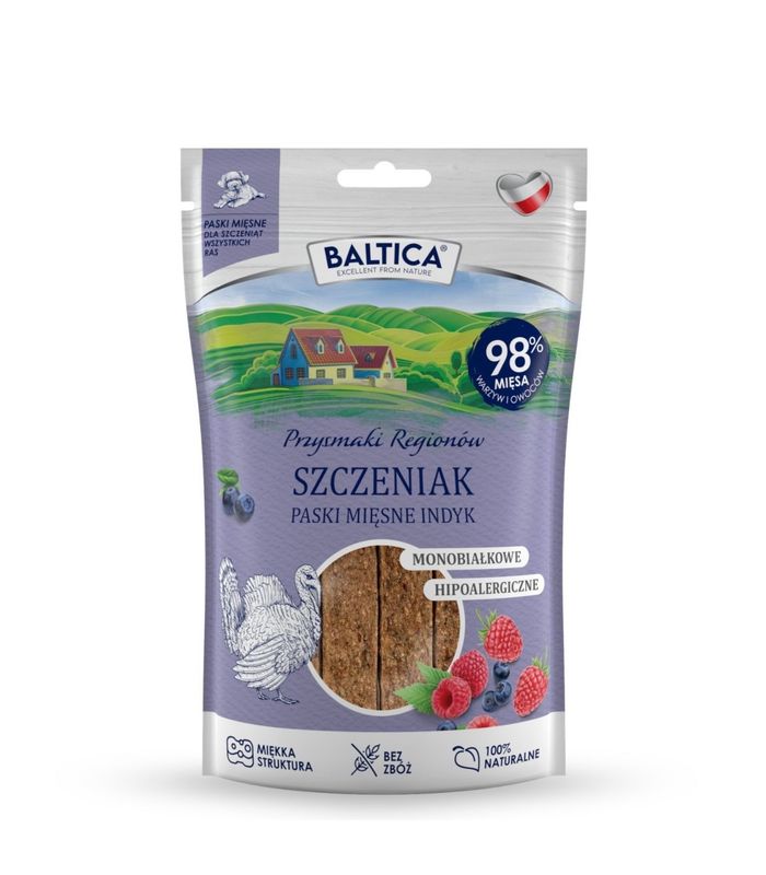 BALTICA SMAKI REGIONÓW - Mięsne paski dla szczeniąt Indyk 90g