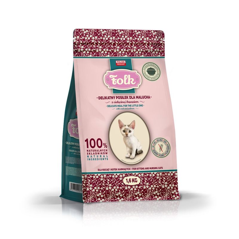 FOLK KITTEN - Delikatny posiłek dla malucha z cielęciną i łososiem 1,6 kg