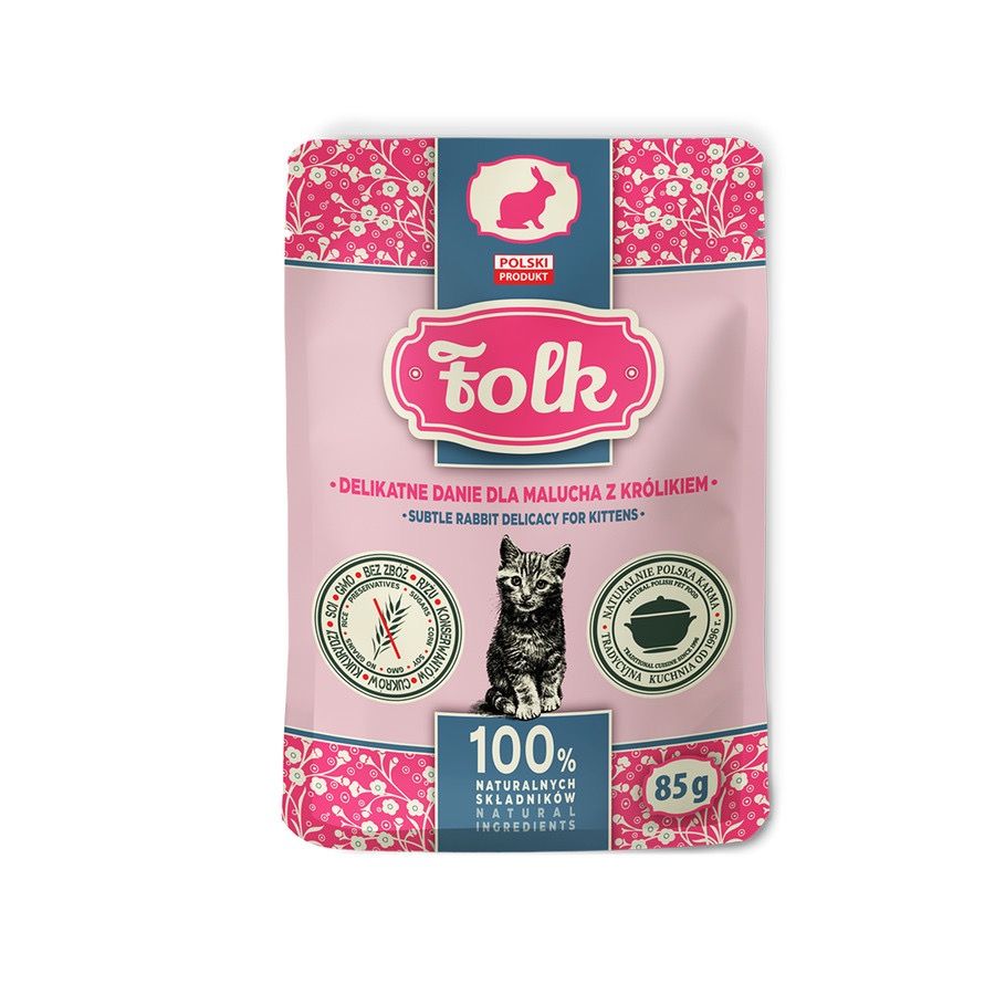 FOLK KITTEN Karma mokra dla kota - Delikatne danie dla malucha z królikiem saszetka 85 g