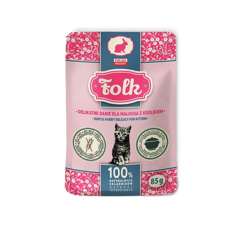 FOLK KITTEN Karma mokra dla kota - Delikatne danie dla malucha z królikiem saszetka 85 g