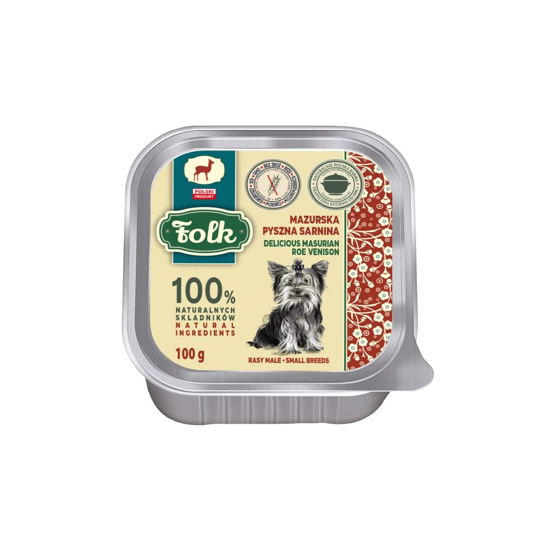 FOLK Karma mokra dla psa Mini Mazurska pyszna sarnina szalka 100 g
