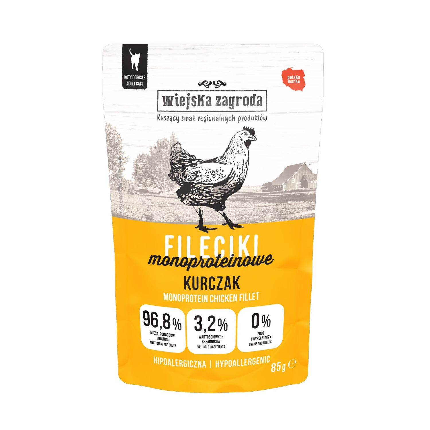 WIEJSKA ZAGRODA Karma mokra dla kota - Fileciki Kurczak (dorosły) 85g