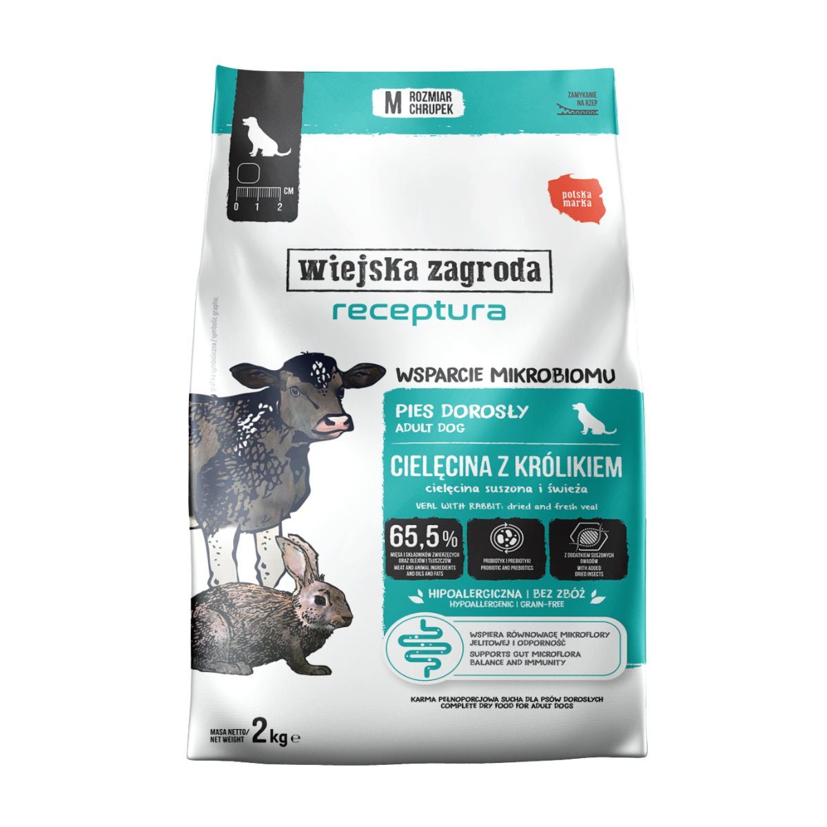 WIEJSKA ZAGRODA Receptura Cielęcina z królikiem Wsparcie mikrobiomu (dorosły) 2kg