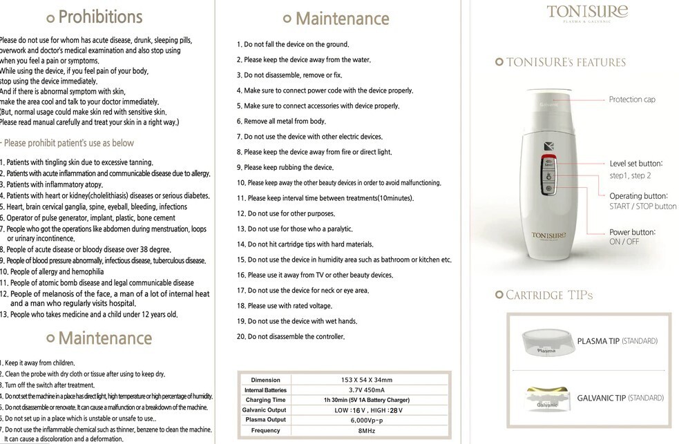 TONISURE PLASMA/GALVANIC + RAYSURE LASER TONER