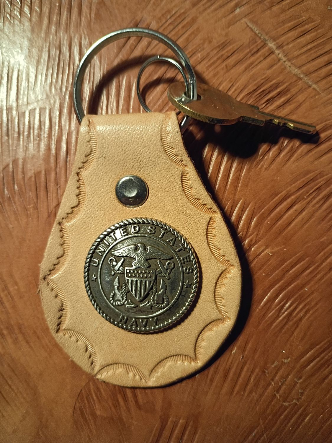 US Navy Leather Key Fob with Limited Edition concho (Natural)