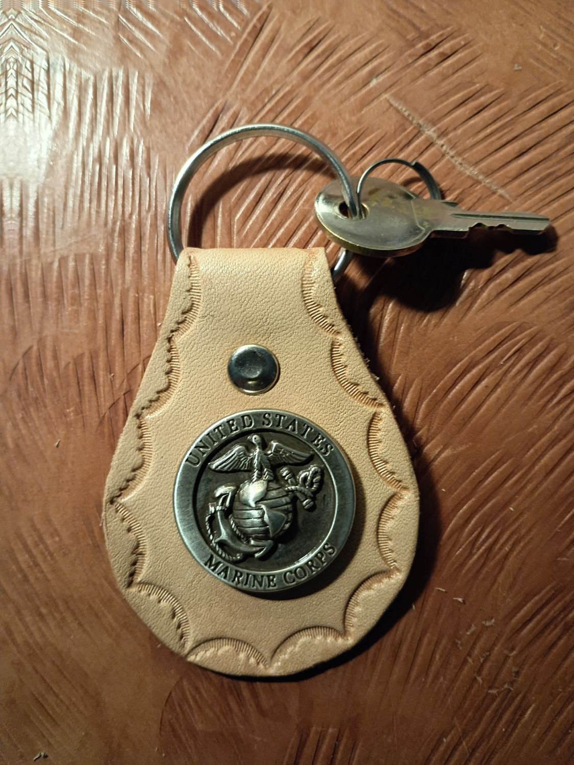 US Marine Corp Leather Key Fob (Natural Leather)