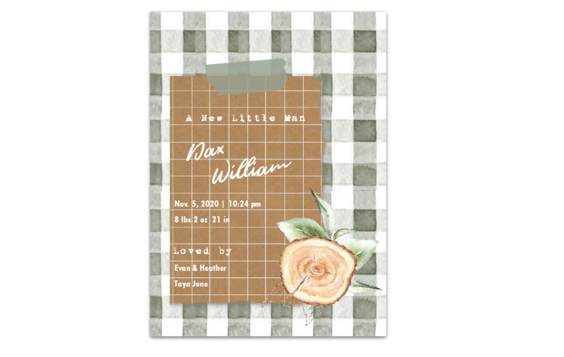 Plaid Wood Slice Birth Announcements