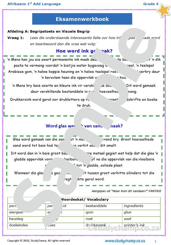 Grade 4 Afrikaans Year-end Exam: Comprehension and Language Workbook