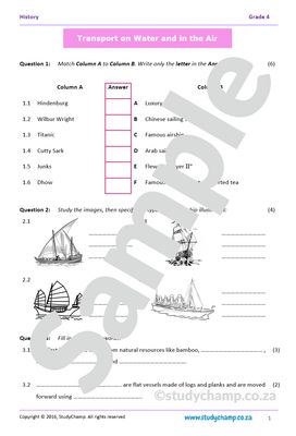 Grade 4 History Test: Transport on Water and in the Air