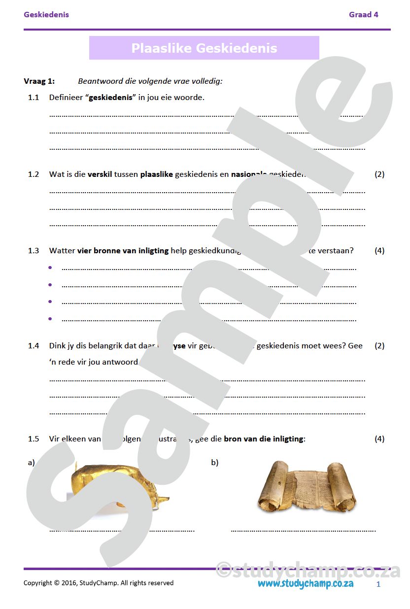 Graad 4 Geskiendenis Toets: Plaaslike Geskiedenis