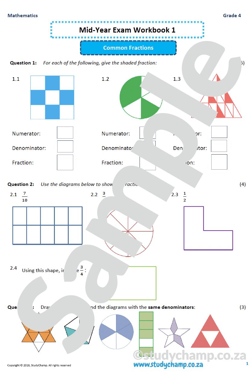Grade 4 Maths Mid-Year Exam workbook 2: Fractions, Measurement and Data