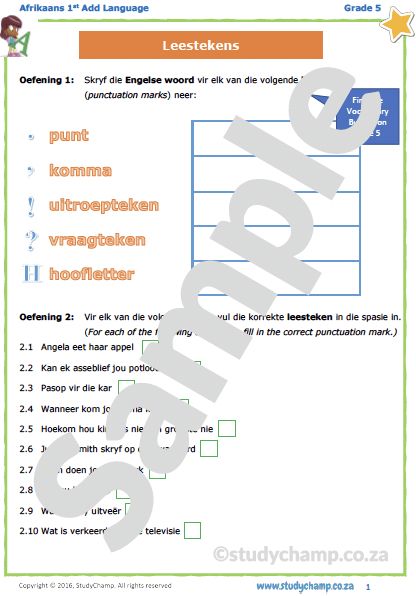Grade 5 Afrikaans: Alfabet en Leestekens