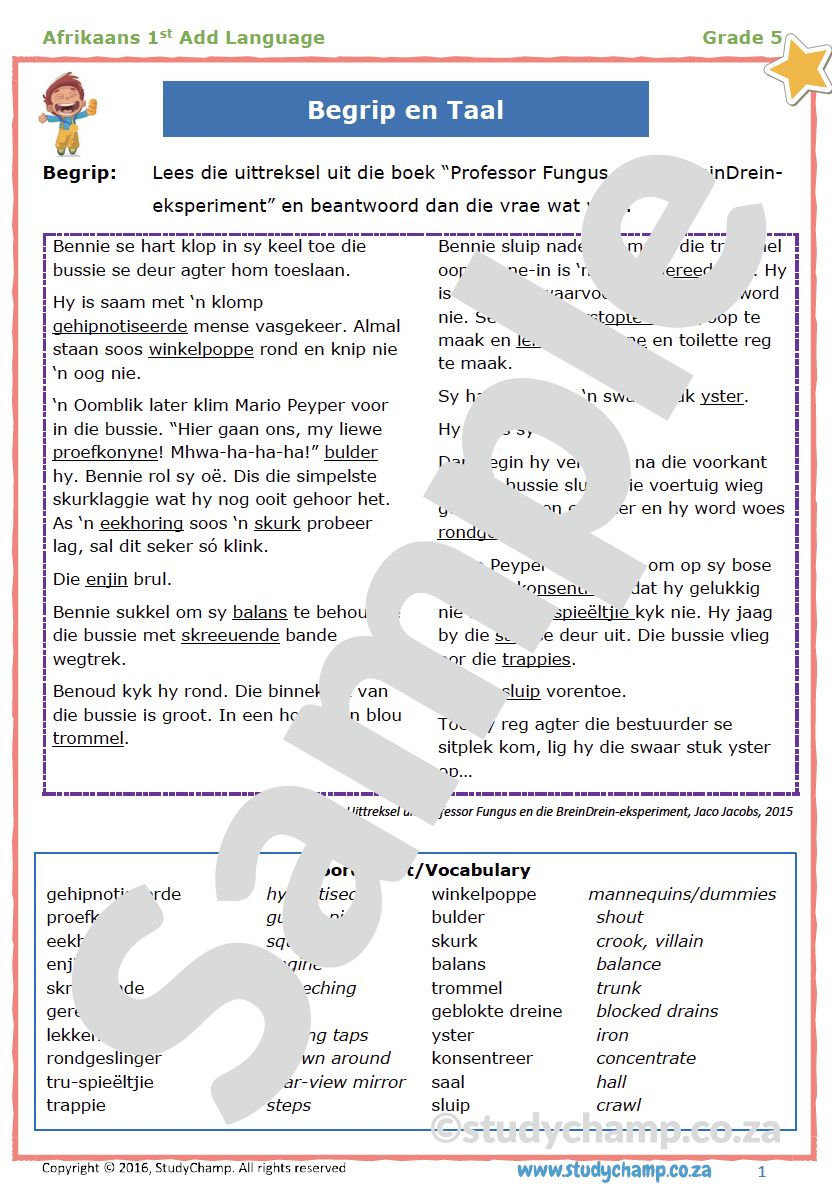 Grade 7 Afrikaans Begrip en Taal: Professor Fungus