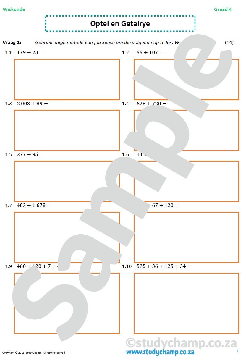 Graad 4 Wiskunde: Optel en Getalrye