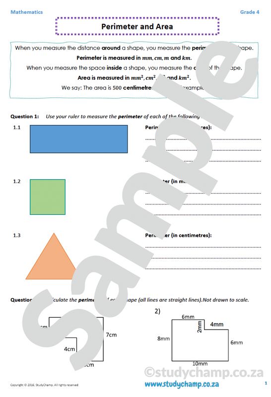 Grade 4 Mathematics worksheet: Perimeter and Area