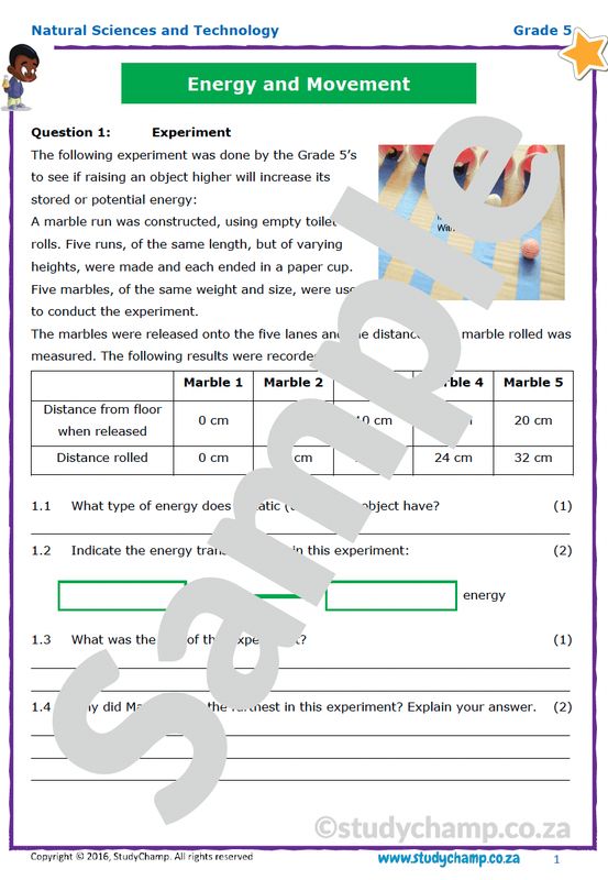 Grade 5 Technology Test: Energy and Movement