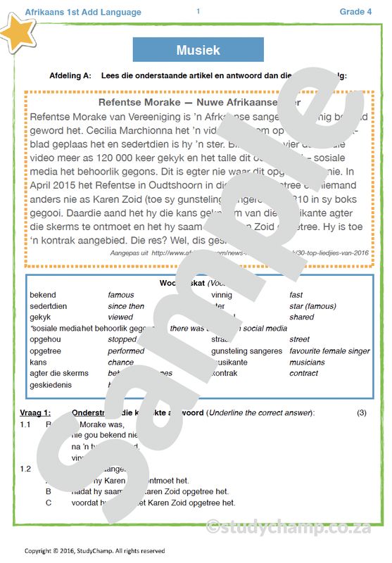 Grade 4 Afrikaans Begrip en Taal: Musiek