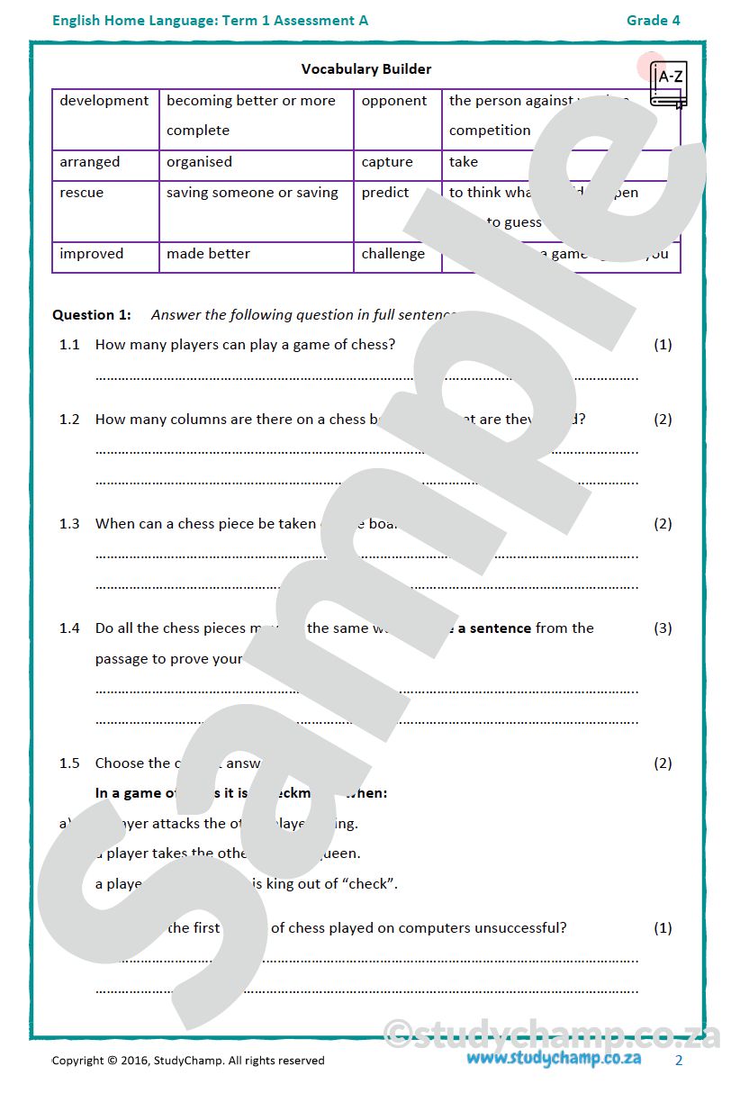 Grade 4 English: Term 1 Assessment A