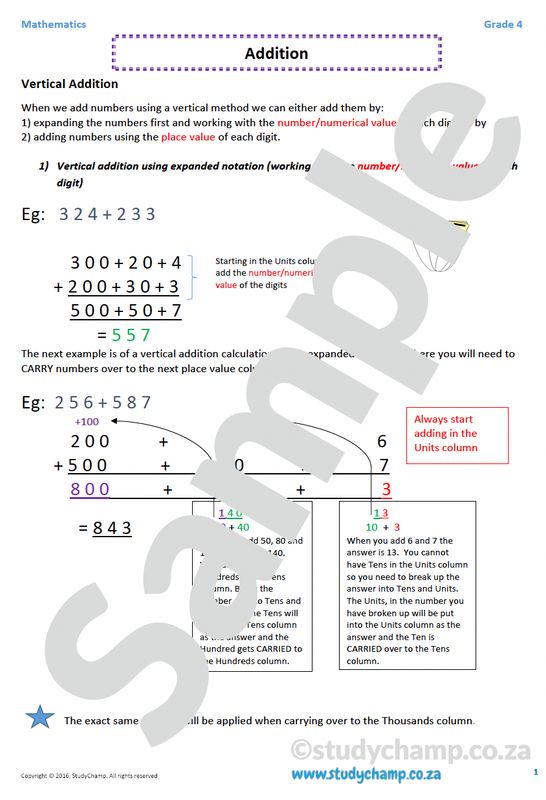 Grade 4 Mathematics worksheet: Addition