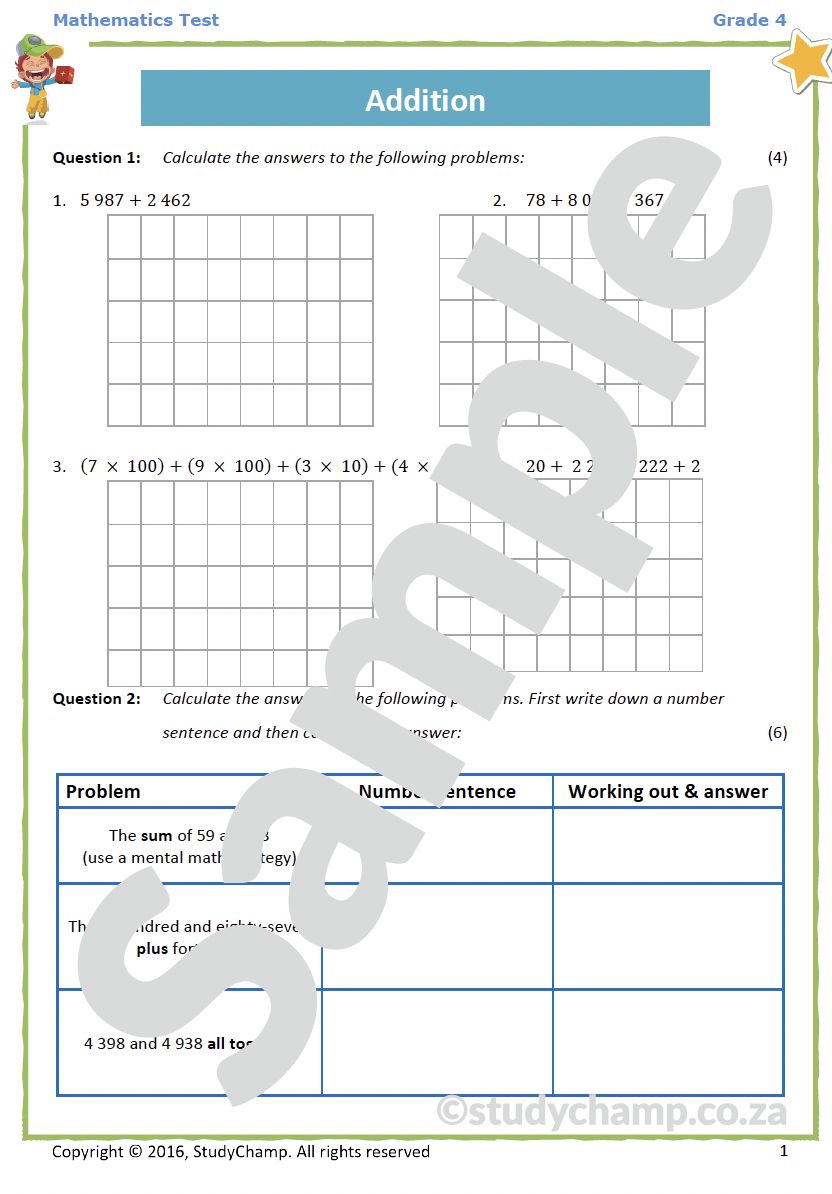 Grade 4 Mathematics Test: Addition and Subtraction