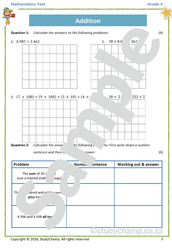 Grade 4 Mathematics Test: Addition and Subtraction