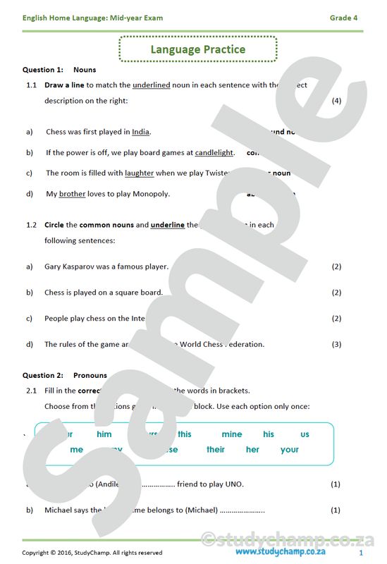 Grade 4 English Mid-Year Exam workbook: Language and Grammar