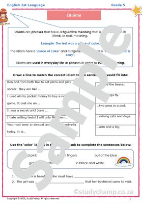 Grade 5 English Worksheet: Idioms