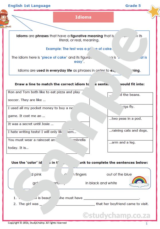 Grade 5 English Worksheet: Idioms