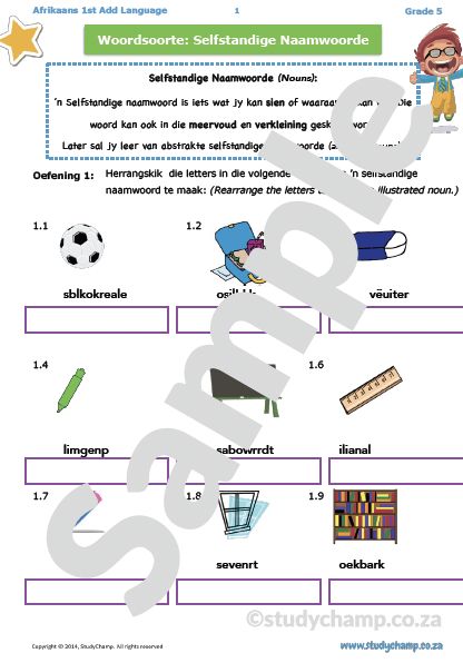 Grade 5 Afrikaans: Selfstandige naamwoorde en Werkwoorde