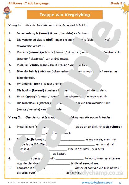 Grade 5 Afrikaans: Trappe van Vergelyking en Teenoorgesteldes