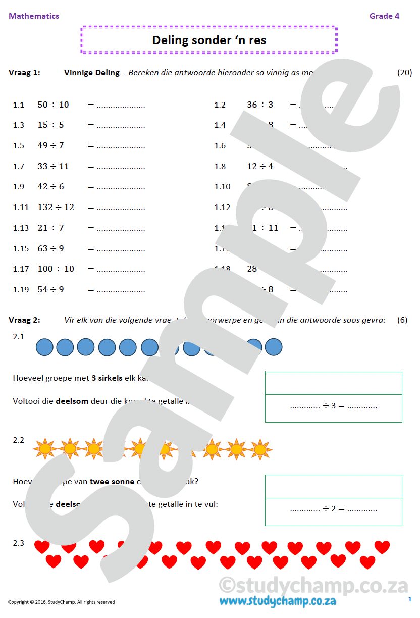 Graad 4 Wiskunde: Deling - Geen res