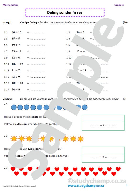 Graad 4 Wiskunde: Deling - Geen res