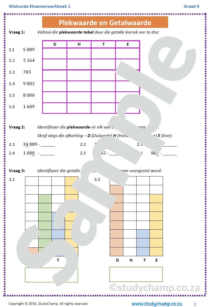 Graad 4 Wiskunde Jaareind Hersiening: Werkboek 1