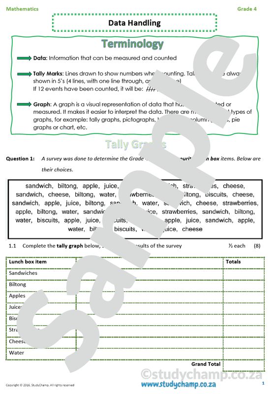 Grade 4 Mathematics worksheet: Data Handling