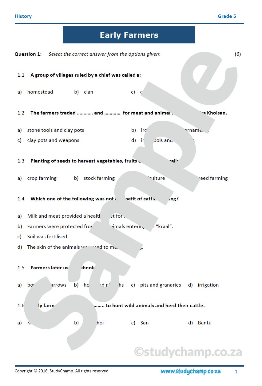 Grade 5 History Test: Early Farmers in Southern Africa
