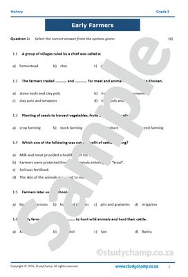 Grade 5 History Test: Early Farmers in Southern Africa