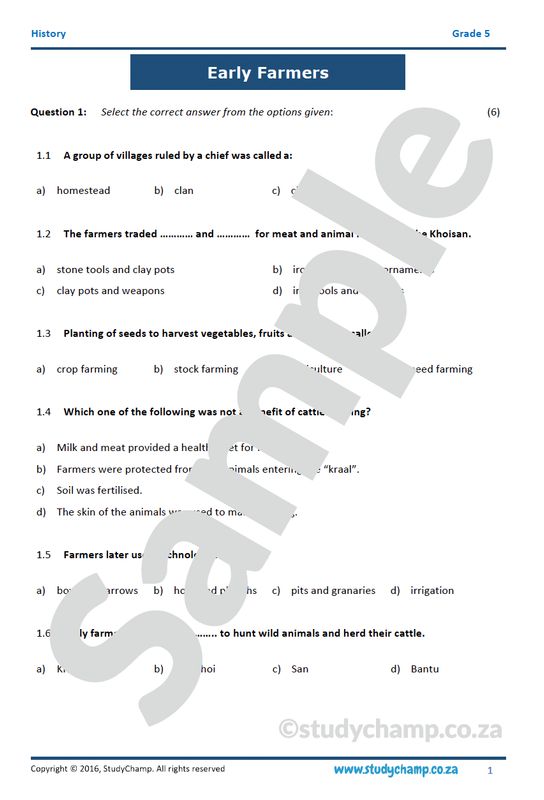 Grade 5 History Test: Early Farmers in Southern Africa