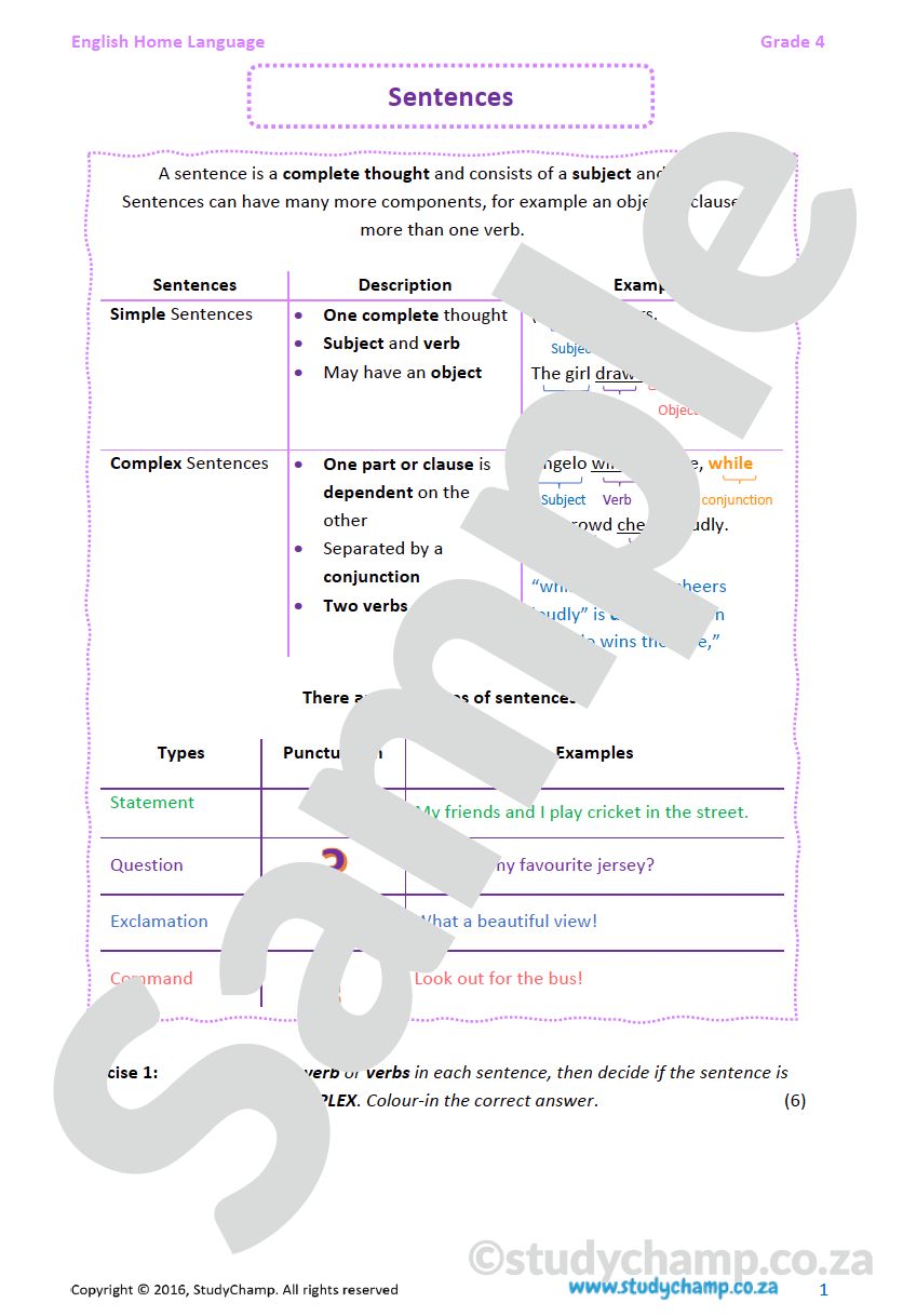 Grade 4 English: Sentences