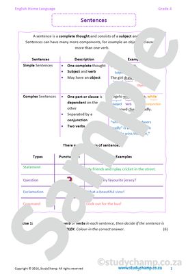 Grade 4 English: Sentences
