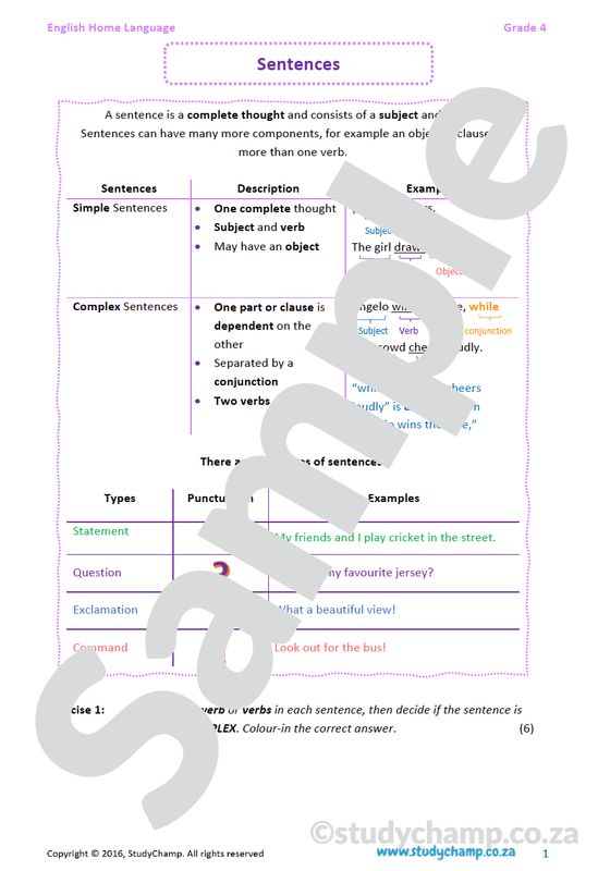 Grade 4 English: Sentences