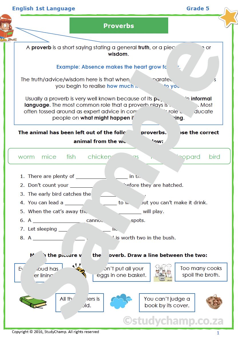 Grade 5 English Worksheet: Proverbs
