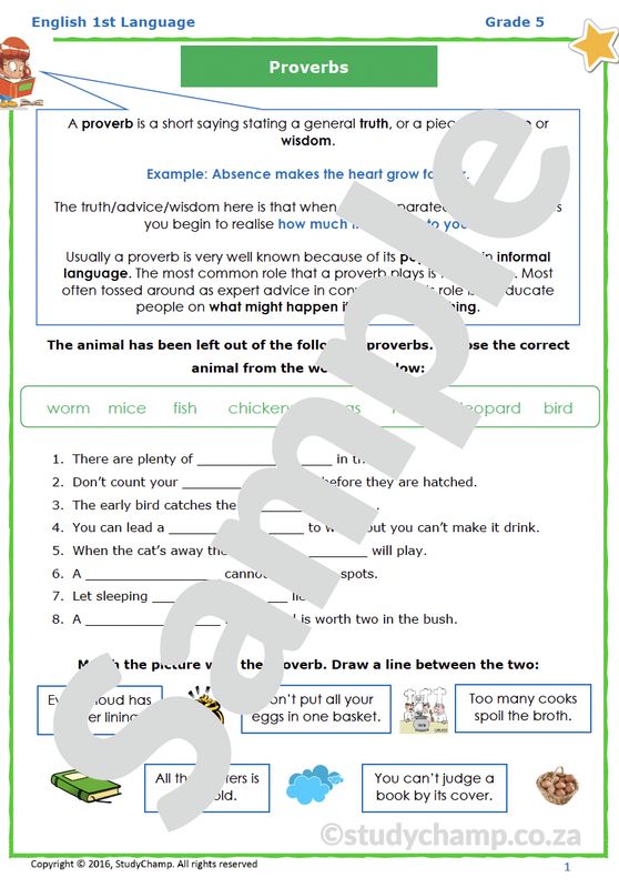 Grade 5 English Worksheet: Proverbs