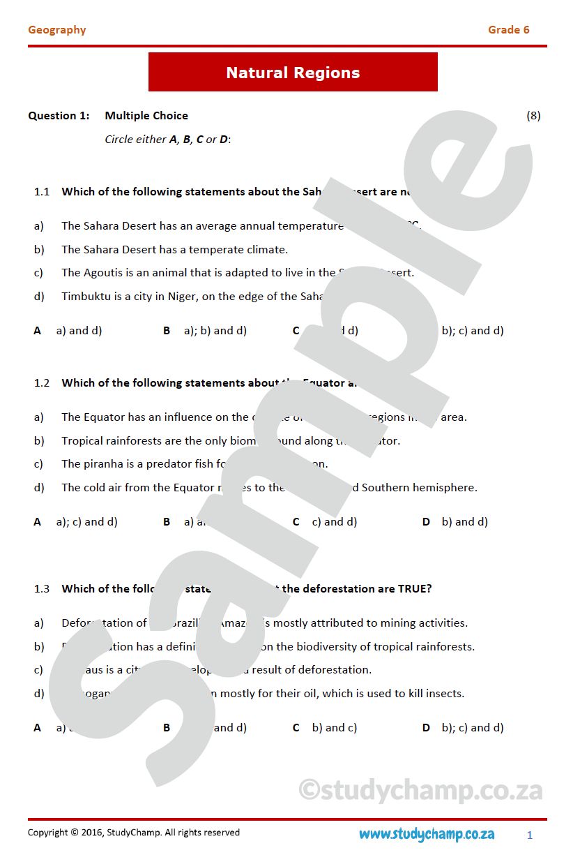 Grade 6 Geography Test: Natural Regions