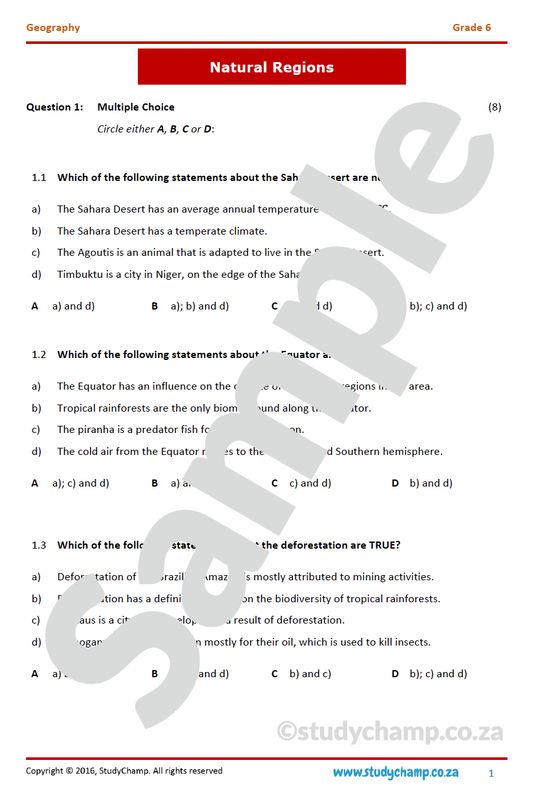 Grade 6 Geography Test: Natural Regions
