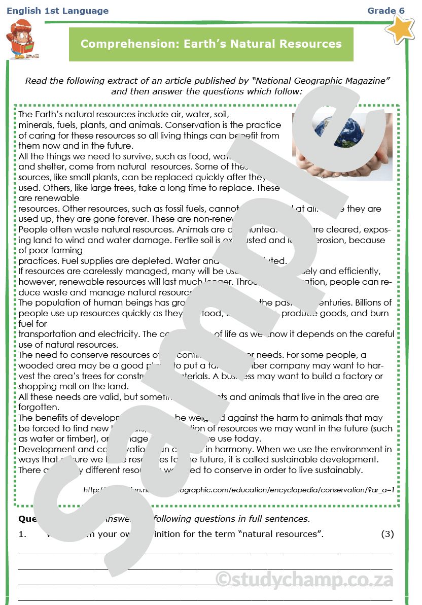 Grade 6 English Comprehension: Natural Resources