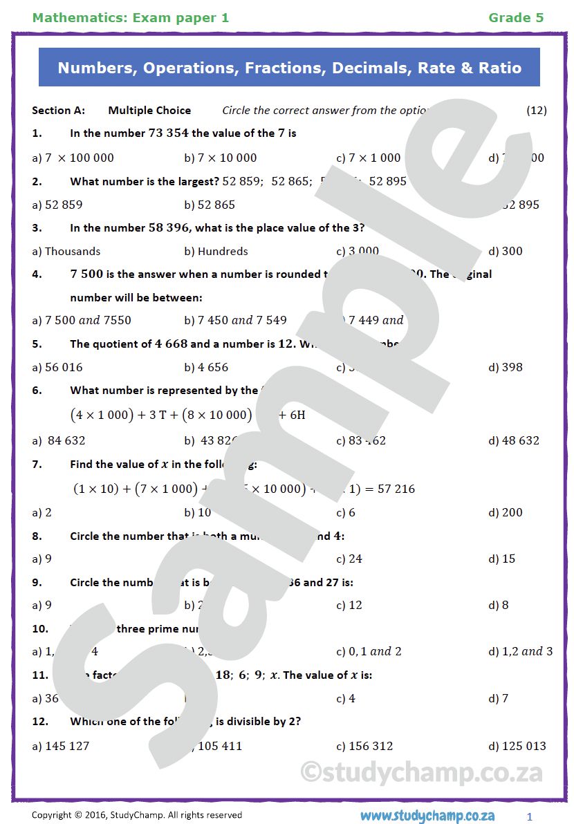 Grade 5 Mathematics Year-End Exam: Paper 1