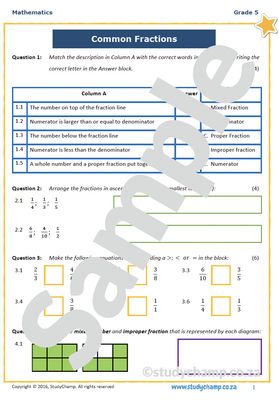 Grade 5 Mathematics Test: Common Fractions